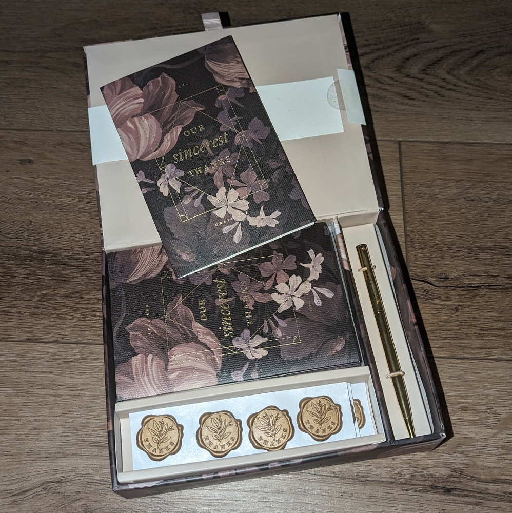 Fringe Stationary Card Set Dark Rose With Gold Pen & Wax Seal Thank You 12 Cards